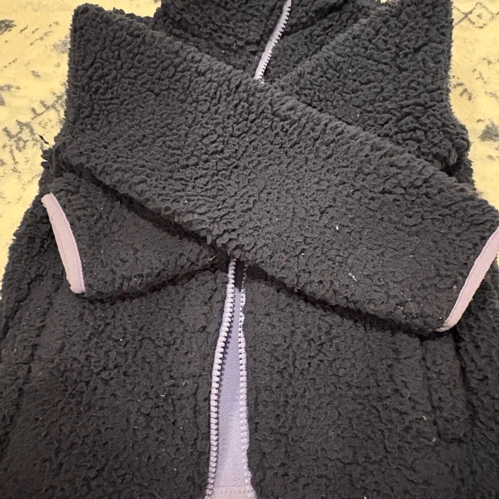 Amazon Essentials Navy Sherpa Jacket with Light Purple Trim